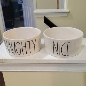 Rae Dunn Christmas Naughty/Nice Large Dog Bowl Set